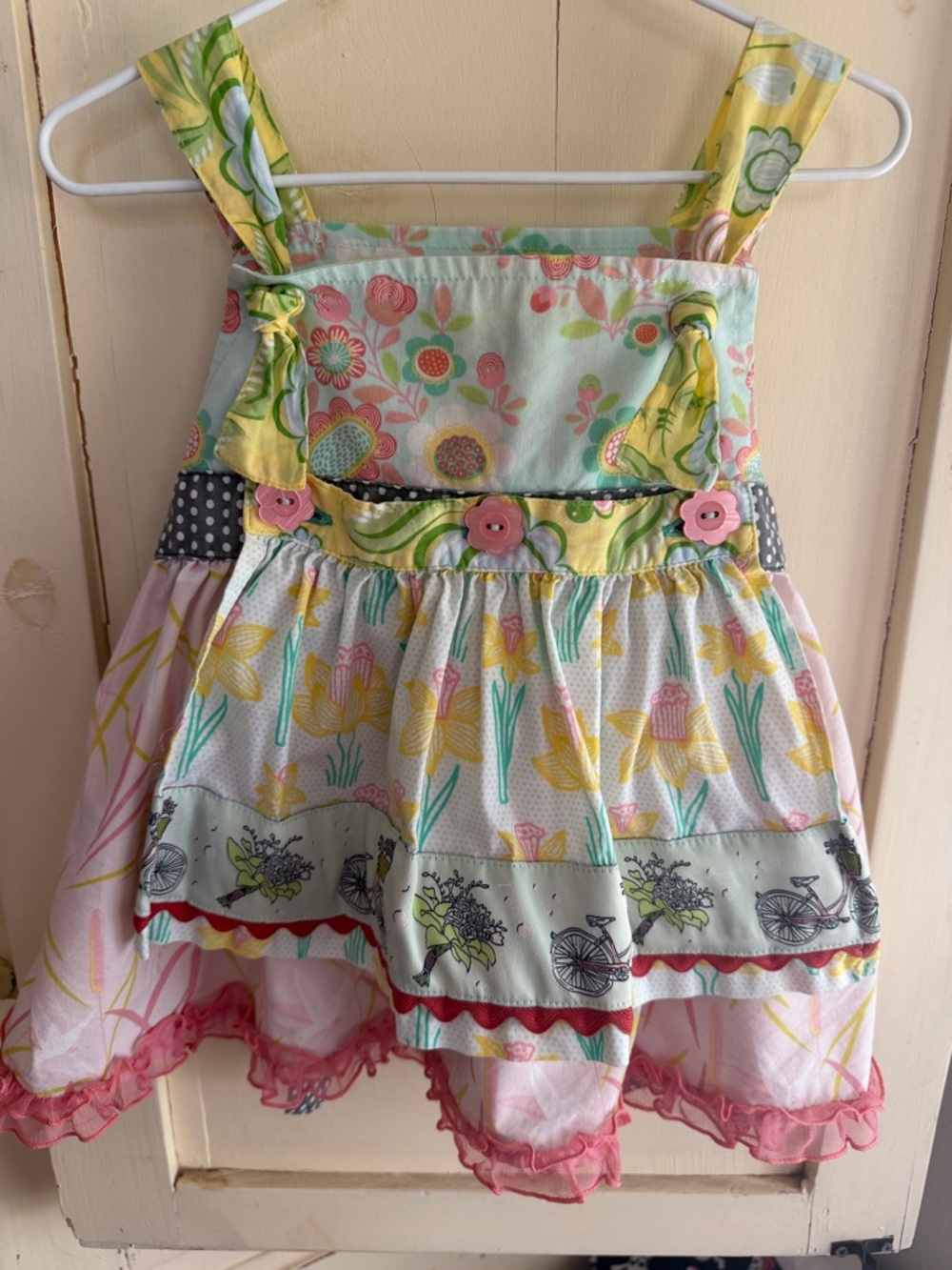 Matilda Jane Mint, Pink & Yellow Floral Layered Dress with Apron 2 - Picture 4 of 4